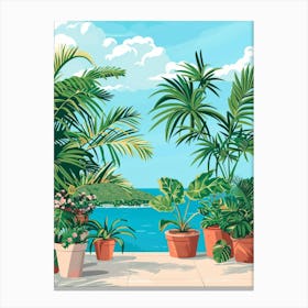 Tropical Garden With Palm Trees Canvas Print