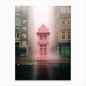 Pink Building In The Fog Canvas Print