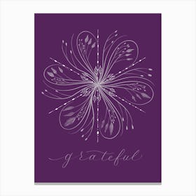 Snowflake Calligraphy Grateful Purple Canvas Print