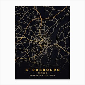 Strasbourg France Black And Gold Map Canvas Print