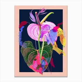 Flamingo Flower (Anthurium) 1 Neon Flower Collage Canvas Print