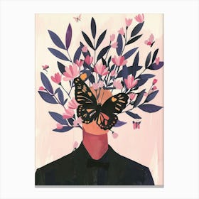 Man With Butterfly On His Head Canvas Print