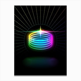 Neon Geometric Glyph in Candy Blue and Pink with Rainbow Sparkle on Black n.0445 Canvas Print