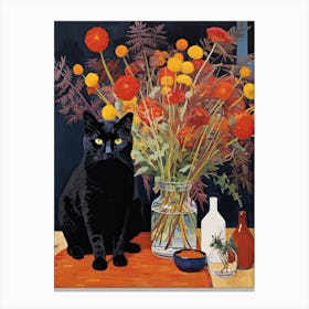 Queen Annes Lace Flower Vase And A Cat, A Painting In The Style Of Matisse 1 Canvas Print