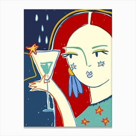 Abstract woman with glass of wine, Abstract art, Retro print, Party mood Canvas Print