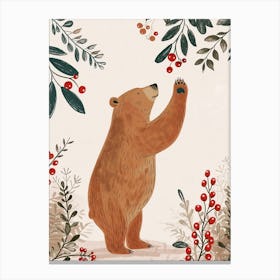 Sloth Bear Standing And Reaching For Berries Storybook Illustration 1 Canvas Print