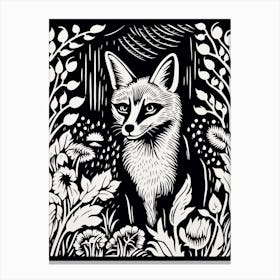 Fox In The Forest Linocut Illustration 17  Canvas Print