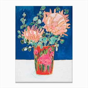 Proteas In Enamel Flamingo Vase Canvas Print