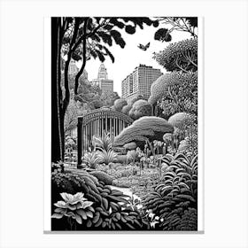 Central Park Conservatory Garden, Usa Linocut Black And White Vintage Canvas Print