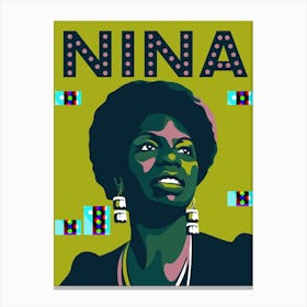 Nina Simone Jazz Icon Green Canvas Print