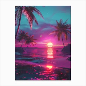 Synthwave Sunset At The Beach 8 Canvas Print