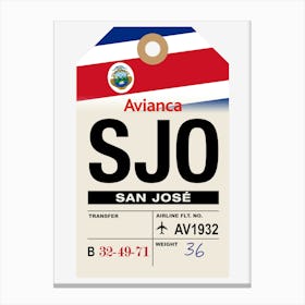 San Jose (SJO) Costa Rica Vintage Airline Luggage Tag Canvas Print