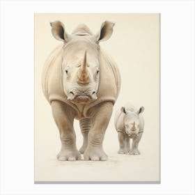 Two Rhinos Detailed Illustration 2 Canvas Print