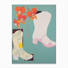 A Painting Of Cowboy Boots With Red Flowers, Pop Art Style 10 Canvas Print