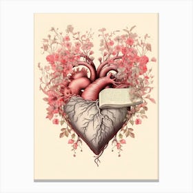 Blush Pink Floral Tree Heart Vintage  3 Canvas Print