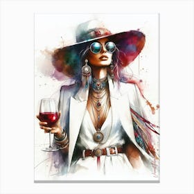 Elegant Lady With A Glass of Red Wine Canvas Print