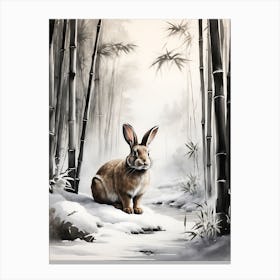 Bamboo Forest And Rabbit In Winter Canvas Print