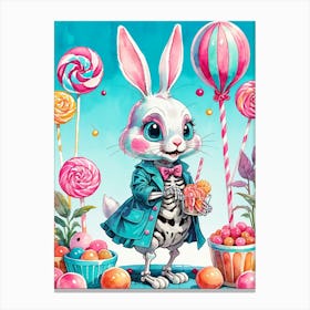 Cute Skeleton Rabbit With Candies Painting (21) Canvas Print