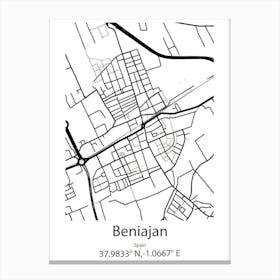 Beniajan,Spain Minimalist Map Canvas Print