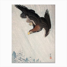 Eagle Flying In Snow, Ohara Koson Canvas Print