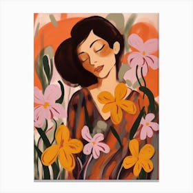 Woman With Autumnal Flowers Orchid 2 Canvas Print