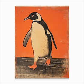 Penguin, Woodblock Animal Drawing 3 Canvas Print