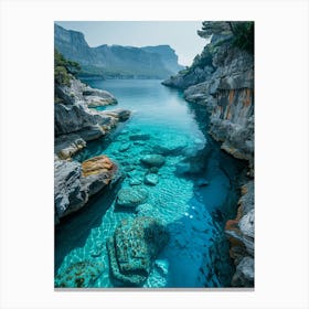 Blue Water In A Rocky Cliff Canvas Print