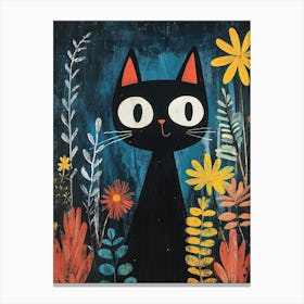 Black Cat In Flowers 2 Canvas Print