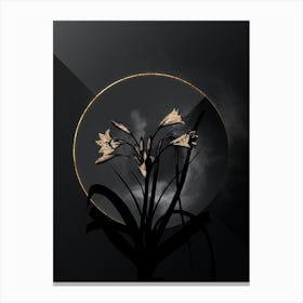 Shadowy Vintage Malgas Lily Botanical in Black and Gold n.0088 Canvas Print