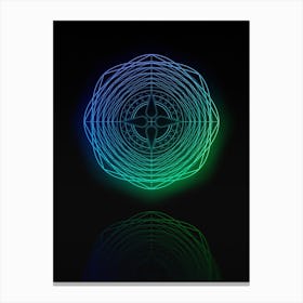 Neon Blue and Green Abstract Geometric Glyph on Black n.0154 Canvas Print