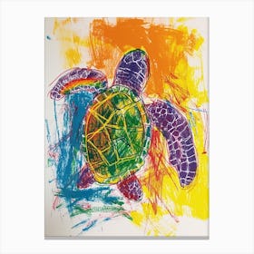 Abstract Sea Turtle Crayon Doodle 2 Canvas Print