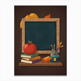 Chalkboard With Books And Apple Canvas Print