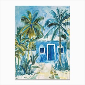 Blue House With Palm Trees 2 Canvas Print