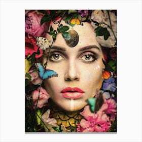 Woman With Butterflies And Flowers Canvas Print