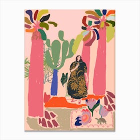 Woman In tropical Flower Garden Canvas Print