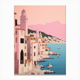 Budva Montenegro 1 Vintage Pink Travel Illustration Canvas Print