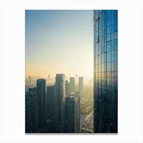 A Picture Of A Contemporary Office Building Its Sleek Facade Reflecting The Early Morning Sunlight 2 1 Canvas Print