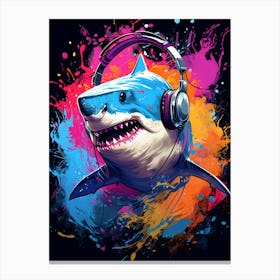  A Shark Wearing Headphones Spinning Dj Decks 1 Canvas Print