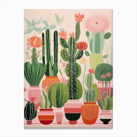 Green And Pink Cactus Still Life 1 Canvas Print