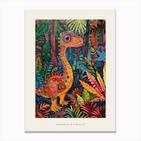Colourful Dinosaur In The Leaves 2 Poster Canvas Print