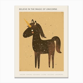 Black Unicorn Beige Background Poster Canvas Print