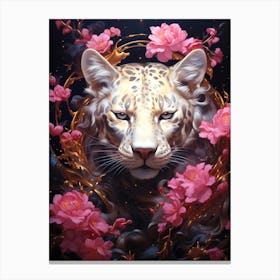 Leopard With Flowers Canvas Print
