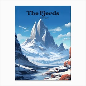 The Fjords Norway Snow Mountain Travel Art Illustration Canvas Print