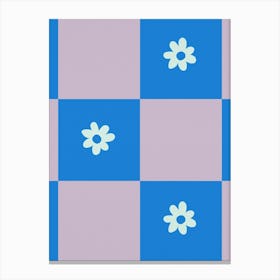 Modern Purple Grid With Daisies Blue And Violet Canvas Print