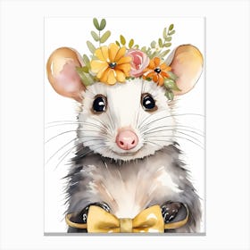 Baby Opossum Flower Crown Bowties Woodland Animal Nursery Decor (29) Result Canvas Print