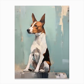 Basenji Dog, Painting In Light Teal And Brown 0 Canvas Print