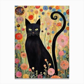 Black Cat In The Garden Klimt Style Canvas Print