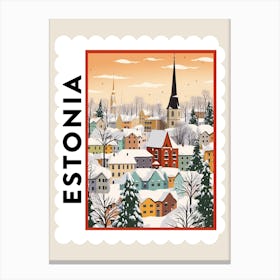 Retro Winter Stamp Poster Tallinn Estonia 2 Canvas Print