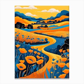 Cartoon Poppy Field Landscape Illustration (49) Canvas Print