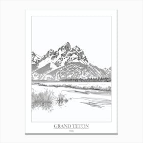 Grand Teton Usa Line Drawing 7 Poster Canvas Print